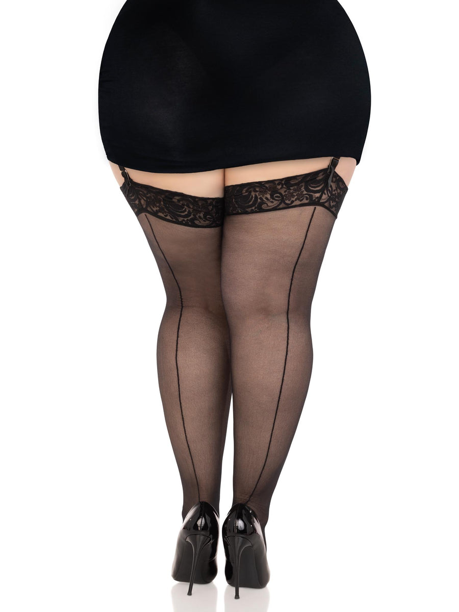 Plus Sheer Backseam Stockings with Lace Top