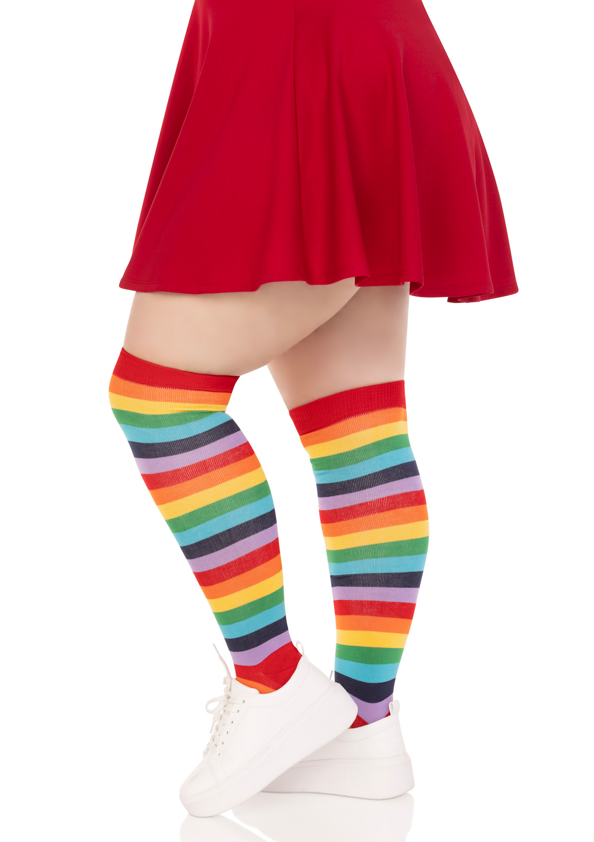 Plus Rainbow Elastane Thigh Highs